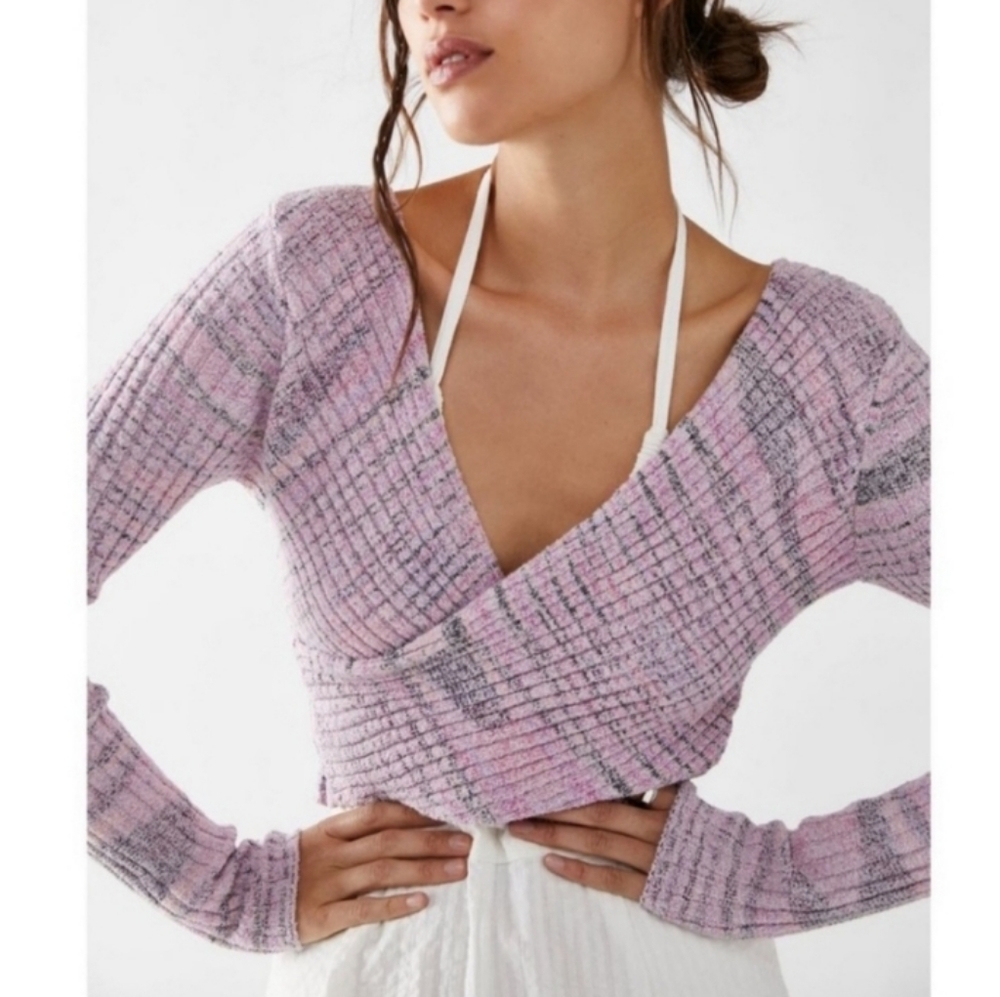Free People Women's Brooke Wrap Top Lilac Fog-NWT
